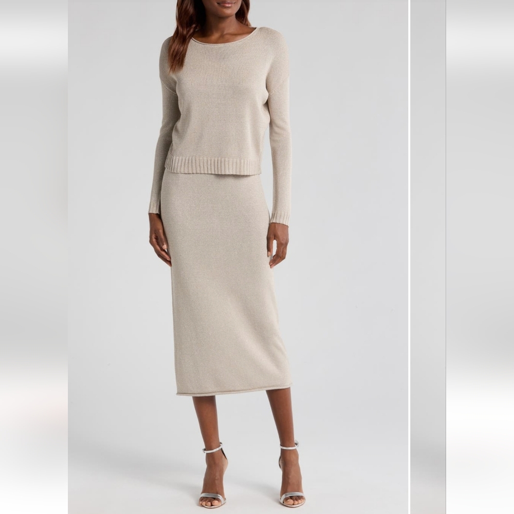 Halogen Metallic Long Sleeve Midi Sweater Dress